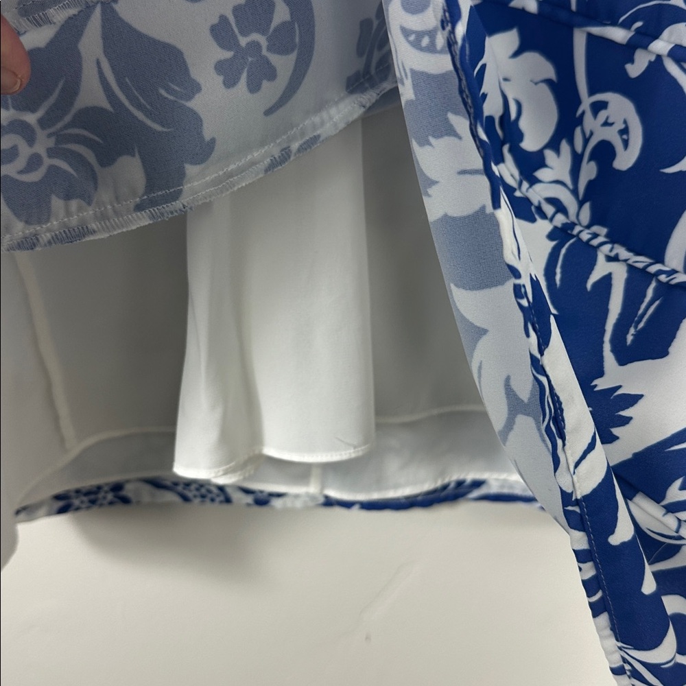 Alice & Olivia Blue & White Floral Karisse Mock Neck Mini Dress 4 - Picture 5 of 12